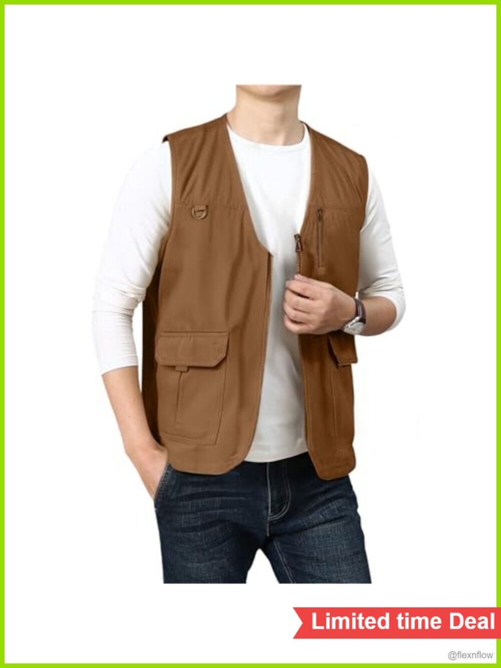 Men's Cotton Utility Vest Lightweight Sleeveless Outdoor Fishing Camping Hiking